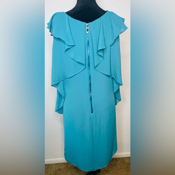 NWT Vince Camuto teal ruffled sleeveless zip up dress. Spring summer Size 6 - Picture 6 of 10